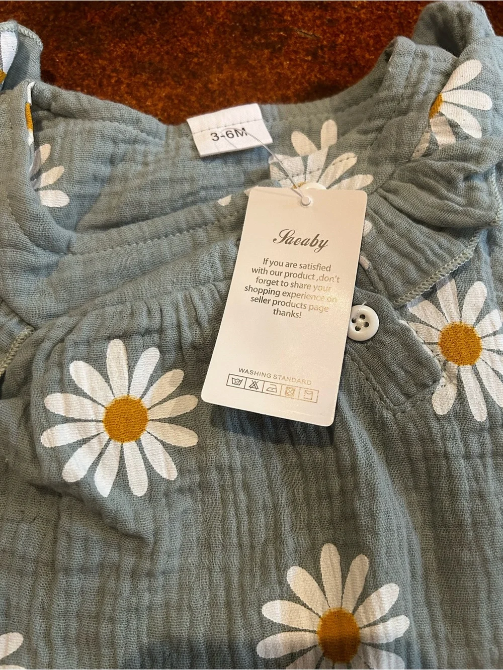 Baby Girl Daisy Cotton Romper - Greenish Gray with White Daisies